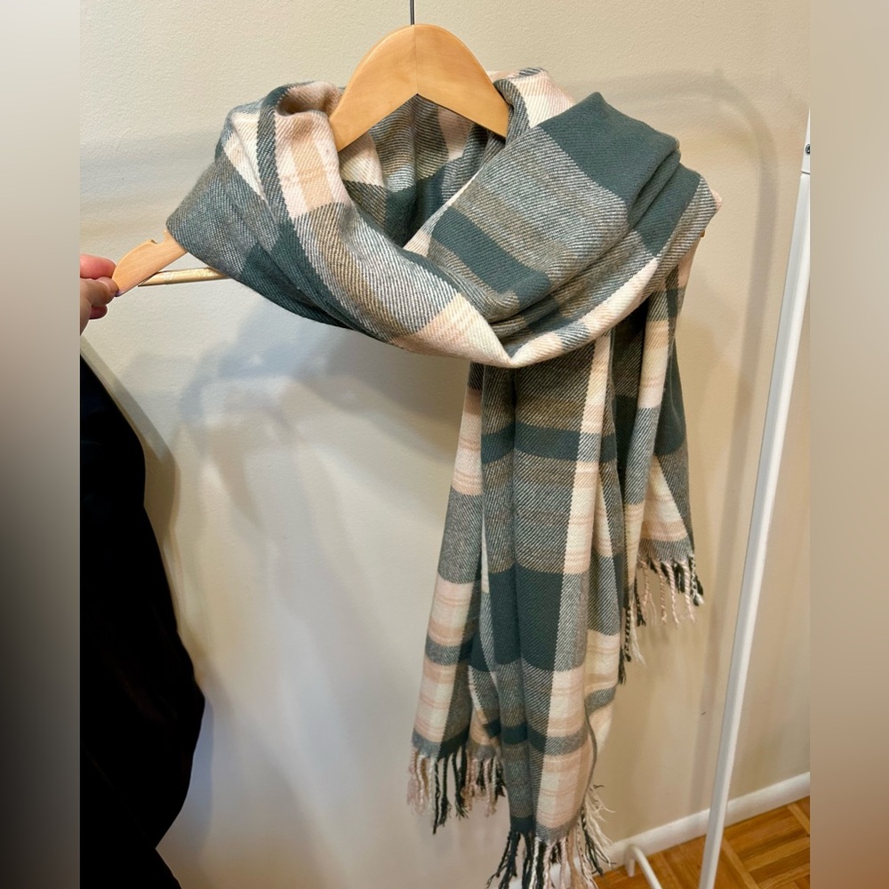 Women Pink and Blue Plaid Scarf 100% Acrylic